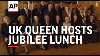 UK QUEEN HOSTS JUBILEE LUNCH FOR SOVEREIGN MONARCHS [upl. by Araik]