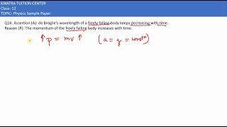 Q16 Assertion A de Broglies wavelength of a freely falling body keeps decreasing with time [upl. by Anivol]