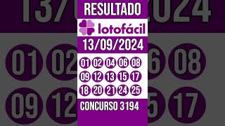 LOTO FACIL hoje  13092024  Resultado concurso 3194 [upl. by Airdnaed]