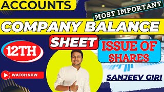 Company Balance Sheet Class 12  Issue of Share  Accounting for Share Capital  Accounts 12 [upl. by Harrus]