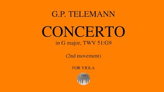 GP TELEMANN Viola Concerto in G major  2nd movement  orchestral accompaniment [upl. by Atenahs]