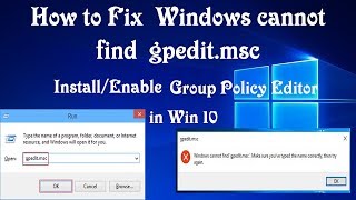 How to Fix gpeditmsc not found error in windows 10 How To Enable Group Policy Editor gpeditmsc [upl. by Idoux]