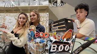 SURPRISING EACHOTHER WITH SPOOKY BASKETS  DIY basket shopping decorating Unlimited budget [upl. by Aneel480]