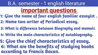 BA semester 1st english literature important question answer for exam  English literature [upl. by Oyek]