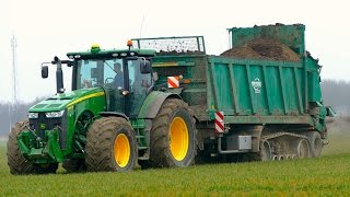 Spreading chicken manure  John Deere 8360R amp Tebbe HS240 spreader on tracks  ERF [upl. by Mctyre864]