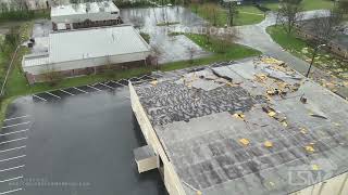 04052023 Jeffersontown KY  Drone  Roofs peeled off industrial park and primary powerpoles bent [upl. by Netnert]