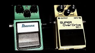 IBANEZ TUBE SCREAMER TS 9 VS BOSS SUPER OVERDRIVE SD1 [upl. by Nelyak]