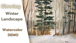 Winter Landscape with White Pine Tree  Watercolor Demo [upl. by Mazman]