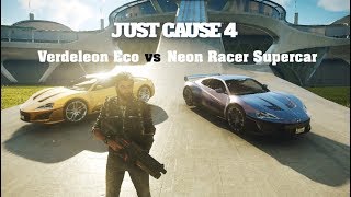 Just Cause 4  Top Speed  Verdeleon Eco vs Neon Racer Supercar [upl. by Mcclees]