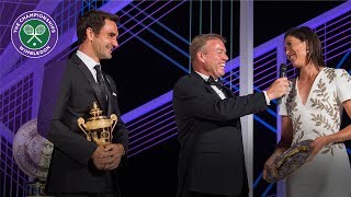 Roger Federer and Garbiñe Muguruza speak at Wimbledon Champions Dinner [upl. by Alyar789]