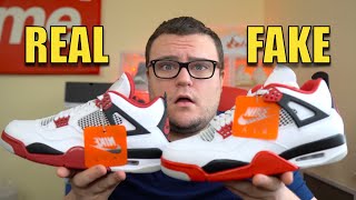 JORDAN 4 FIRE RED 2020 REAL VS FAKE How to Spot Fake Jordan 4s [upl. by Elleral996]