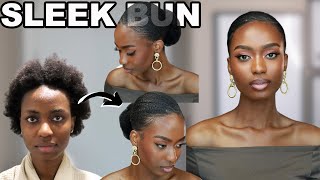 HOW TO  SLEEK LOW BUN ON 4C NATURAL HAIR  FIRST TIME GEL IN YEARS [upl. by Ailimaj]