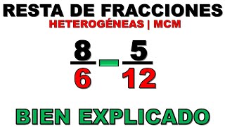 Resta de fracciones con diferentes denominadores  MÍNIMO COMÚN MÚLTIPLO [upl. by Anead]