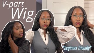 Beginner friendly v  part wig install  The perfect glueless wig for beginners  ft Wiggins Hair [upl. by Nalani569]