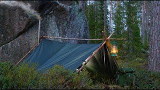 Solo Bushcraft Trip  Tarp Shelter Hot Tent [upl. by Guevara465]