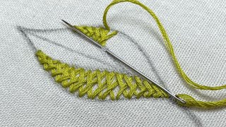 Wow Look Stunning Leaf Embroidery with Herringbone Stitch embroidery for beginners needled work [upl. by Loeb81]