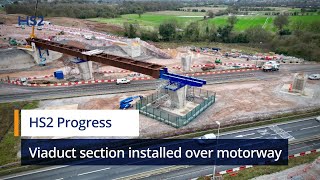 HS2 moves first huge Delta Junction viaduct section over M42M6 link road [upl. by Tade]