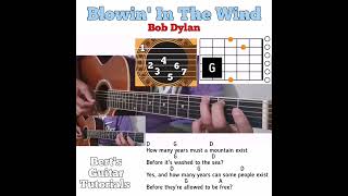 Blowin In The Wind  Bob Dylan guitar chords w lyrics amp plucking tutorial [upl. by Aniar]