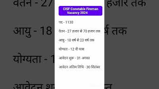 CISF Constable Fireman Vacancy 2024  CISF Exam pattern 2024  CISF syllabus 2024  cisf2024 [upl. by Naharba]