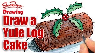 How to draw a Christmas Yule Log Cake  Buche de Noel [upl. by Poore]