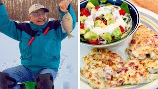 Ice Fishing for Cheesy OnionCrusted Bluegill [upl. by Whitnell987]