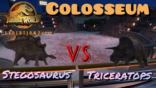 Jurassic World Evolution 2 PS5 Dinosaurs Colosseum  Stegosaurus vs Triceratops [upl. by Rodgers]