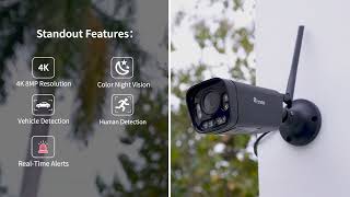 4K 8MP Ctronics Security Camera Outdoor WiFi with Human Vehicle Detection 25M Color Night Vision [upl. by Wildee]