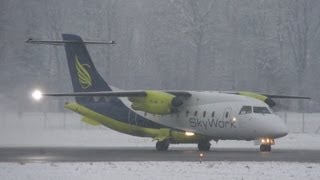 Snowy Weather  Take Off Dornier 328 Skywork Airlines [upl. by Grae]