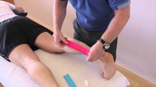 How to treat a Calf strain GastrocnemiusSoleus using Kinesiology Tape [upl. by Nibor]