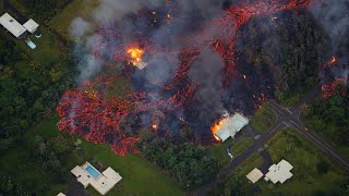 Aerial footage shows volcanic lava destroying homes in Hawaii [upl. by Adeline]