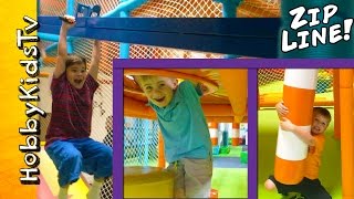 Indoor ZipLine Playground with HobbyKidsTV [upl. by Esilanna571]