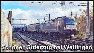 Sehr schöner Güterzug bei der Eisenbahnbrücke WettingenBaden [upl. by Ennaed]