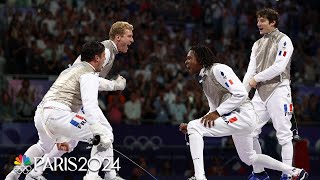 France conquers USA for fencing bronze medal in mens team foil  Paris Olympics  NBC Sports [upl. by Aihsel624]