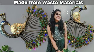 DIY ROYAL Look Metal LED Peacock Wall Hanging For Living Room  Zero cost home decor ideas [upl. by Aleusnoc189]