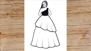 How to draw a Girl in beautiful dress  Girl backside Drawing  Drawing  Pencil Sketch  Art Video [upl. by Rachele]