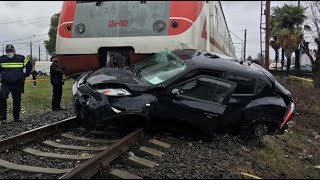 ავარია ზუგდიდში მატარებელთან  car crash in Zugdidi [upl. by Notsniw855]