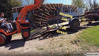 Kubota BX Mowing tall wet grass Removing and Installing both FEL  Mower Deck [upl. by Skvorak]