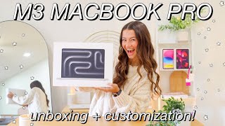 M3 MACBOOK PRO UNBOXING  SET UP  customizing my new 2023 MacBook Pro [upl. by Schuman]