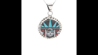 Zuni Indian Jewelry Genuine Gemstones Sterling Silver Sunface Pendant [upl. by Eidur]