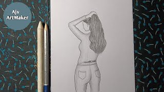 Easy Girl Backside Drawing  Girl Drawing Step by step  Very Easy Drawing  Ajv ArtMaker [upl. by Odranreb303]