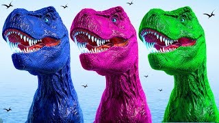 Dinosaur T Rex Tyrannosaurus Rex Dinos Colors vs Indominus Rex Dinosaurs Fighting Jurassic World [upl. by Zanlog922]