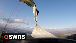 Paraglider nearly plunges 2500 feet after the wing on his paramotor malfunctions midflight  SWNS [upl. by Jasun]