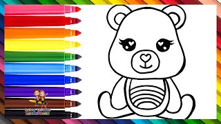 Zeichnen und Ausmalen eines niedlichen Teddybären 🧸💗🌈 Zeichnungen für Kinder [upl. by Yrollam901]