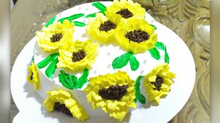 sunflower theme cake decoration Cake decoration Nadiya nur [upl. by Ylloh170]