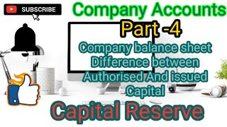 Company balance sheet  diffrrence between Authorised and issuedcapital capital Resreve part 4 [upl. by Midian]