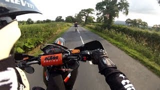 KTM 690 SMC vs KTM 950 SM on the backroads [upl. by Mayyahk697]