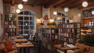 Bookstore Coffee Shop Ambience with Calm Jazz Music amp Rain Sounds for RelaxStudyWork to [upl. by Brandie]