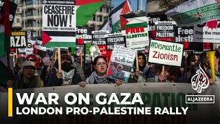 Thousands of proPalestine protesters march in London calling for Gaza ceasefire [upl. by Ynaffets]