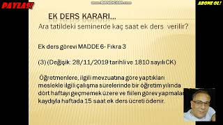 Seminer Mesleki Çalışmalarda Kaç Saat Ek Ders Ücreti Ödenir [upl. by Nilatak775]