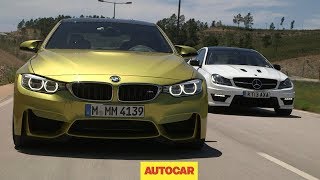 Performance coupes go headtohead BMW M4 vs MercedesBenz C63 AMG [upl. by Aisauqal]